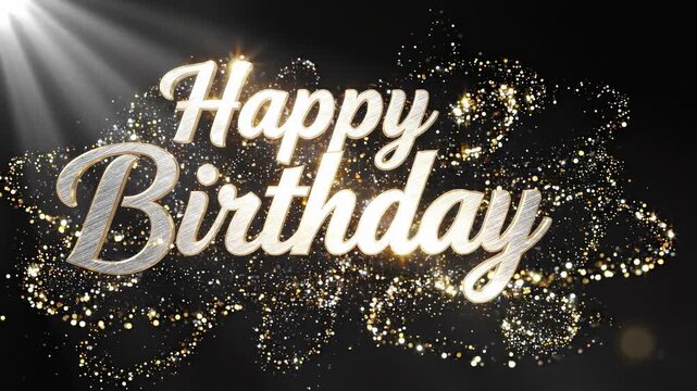 Catching Brushed Metallic Happy Birthday Text with Elite Spotlight for Luxury Parties