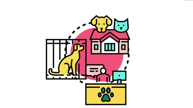 Animal rescue volunteer helping pets at a shelter, finding homes through adoption, and providing care to abandoned animals needing support and compassion