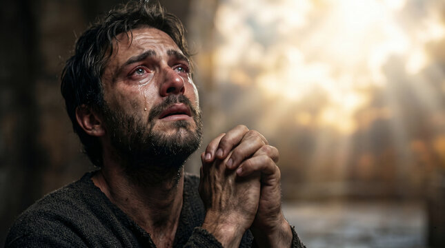 The Apostle John weeping bitterly in the heavenly throne room because no one was found worthy to open the scroll with seven seals