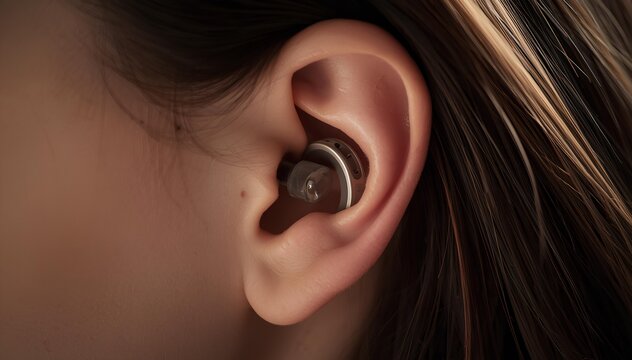Discrete digital hearing aid inserted in human ear for auditory assistance and sound enhancement