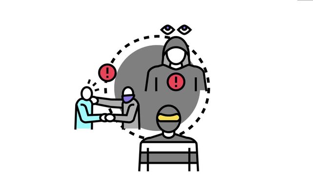 Anonymous reporting line depicting individuals identifying suspicious activity, criminals, and a hidden figure under surveillance, emphasizing safety and justice