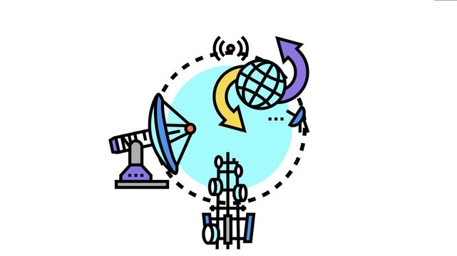Antenna broadcasting signal technology global communication, telecommunication, wireless connections, and data transfer through satellite dishes and cellular towers
