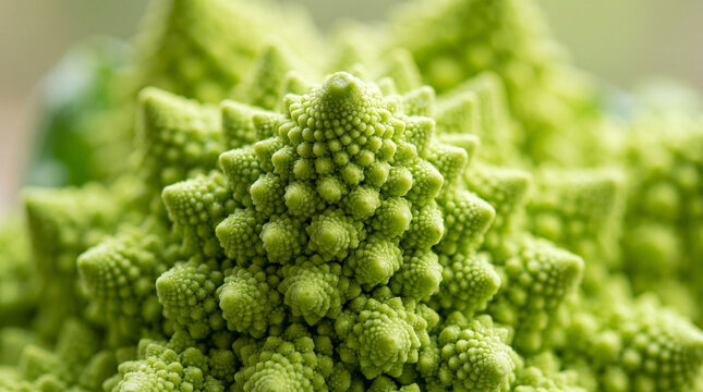 Close-up of Romanesco broccoli showing its fractal patterns.