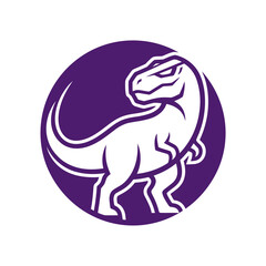 Naklejka premium Purple circular dinosaur mascot logo featuring T-Rex.