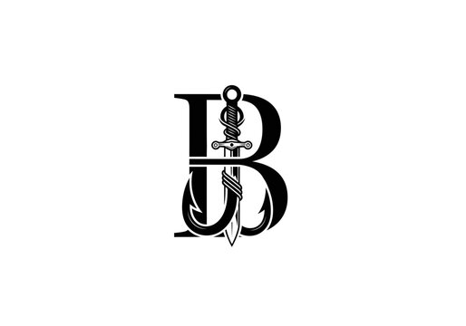 Letter B with classic sword and dagger.