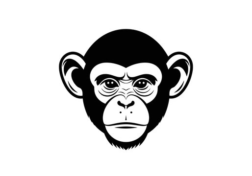 Stylized chimpanzee head mascot logo black and white