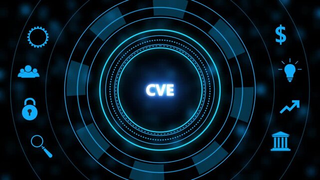 Cve cybersecurity concept with digital hud interface and network security animation vulnerability software