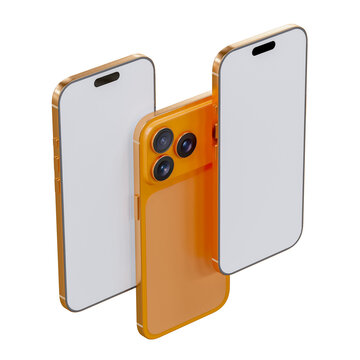 Realistic 3D smartphone mockup devices display showing, with a blank screen and clean isolated composition for app design, branding, ads, digital product, website, gadget, digital presentations