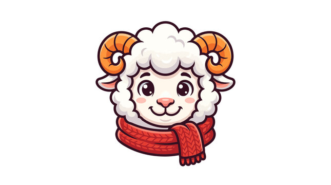 Cute cartoon sheep head wearing a red scarf.