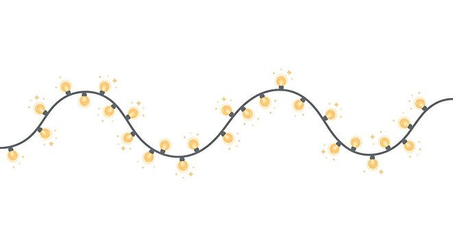 Glowing Wavy String Lights Illustration on White Background