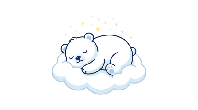 Cute polar bear cub sleeping on a fluffy cloud.