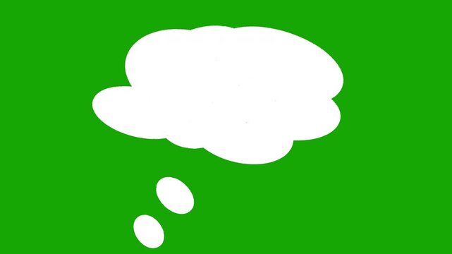 White thought bubble animation appearing on a green screen, suitable for dialogue, ideas, thinking, brainstorming, comic scenes, social media, and motion graphics