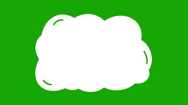 White cloud-shaped speech bubble animation on green screen, designed for adding text, dialogue, messages, captions, comic scenes, presentations