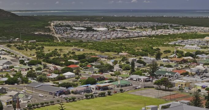 Gansbaai South Africa Aerial v23 telephoto flyover around the town center, township and residential coastal neighborhoods - Shot with Mavic 3 Pro Cine - Jan 8th 2024