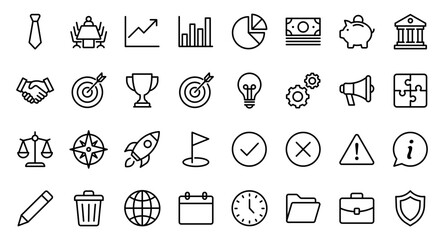 Fototapeta premium Business, Finance and Startup Management Line Vector Icon Set