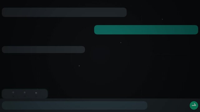 Abstract dark messaging interface with dynamic motion rendering featuring sleek teal and gray bubbles for modern technology UI and digital chat layout design