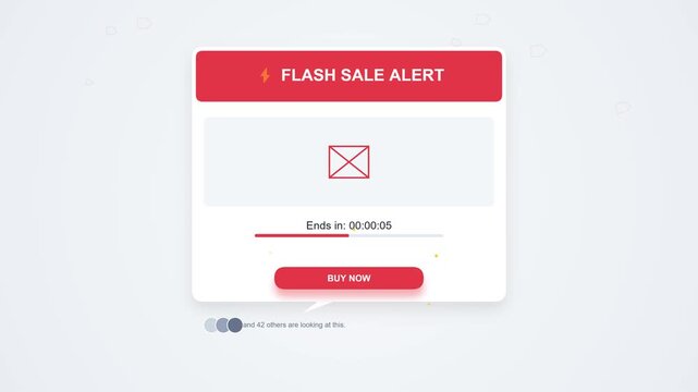 Flash sale alert popup animation vector motion graphic UI banner with countdown timer for online shopping discount promo website template design