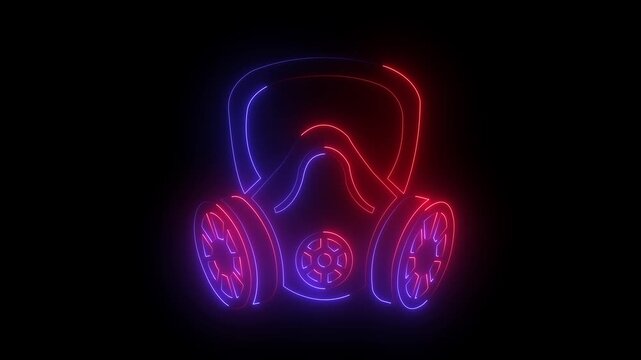 glowing neon Respirator mask icon isolated on black background. Protective gas mask for safety and respiratory health with respiratory protection breathing equipment industrial biohazard emergency