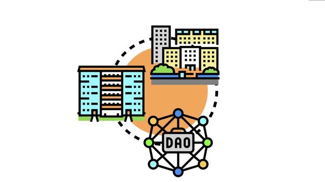 Residential buildings and communities connect with a decentralized autonomous organization - dao - concept, modern property management and shared decision making processes
