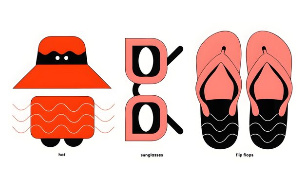 Summer Beach Icons Set - Hat Sunglasses Flip Flops Vector Silhouette