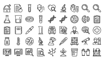 Fototapeta premium Medical Research Laboratory Science Microscope DNA Test Tube Outline Icons