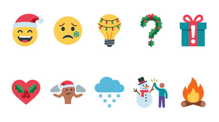 Fototapeta premium Flat design icon set with Christmas, winter, and celebration themes on a white background.