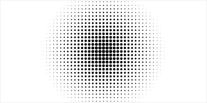 Abstract monochrome halftone pattern. Comic background. Dotted backdrop with circles, dots, point. Design element for web banners, posters, cards, wallpapers, sites. Black and white color