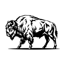 Obraz premium American bison profile silhouette illustration in black and white.