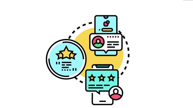Mobile application feedback concept showing users providing ratings and reviews, customer satisfaction and digital communication on a smartphone screen