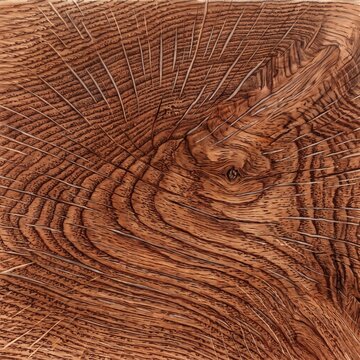 Close up of a polished red wood surface with rich natural grain, knots and live edge detail, showing warm brown tones, symbolizing craftsmanship and quality furniture design.