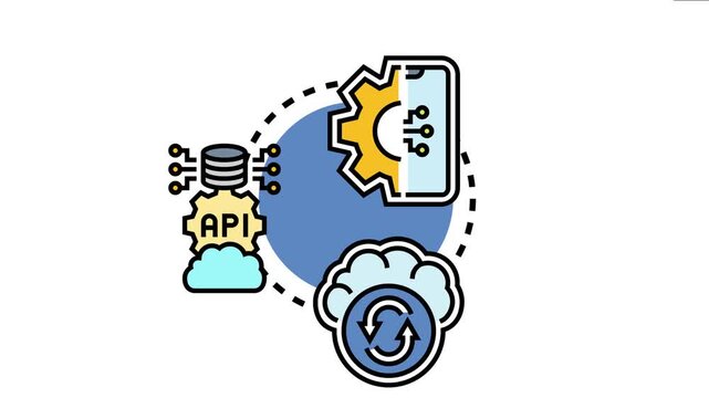 Application integration concept showcasing the seamless connection of software applications, api interfaces, databases, and cloud computing for efficient data exchange and system functionality