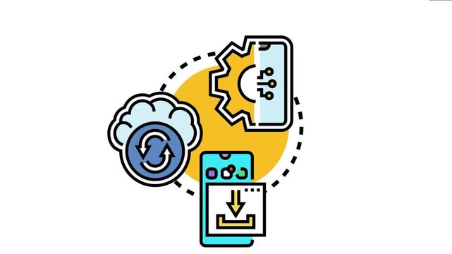 Developing a mobile application, handling metadata, synchronizing cloud data, and downloading manifest graphics for optimized digital content management and software updates