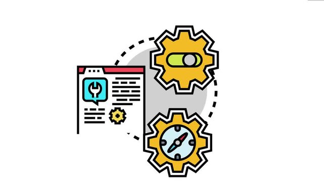 Application setup guide concept a user interface with tools, settings gear, and a compass for directions, explaining the process of configuring a digital product