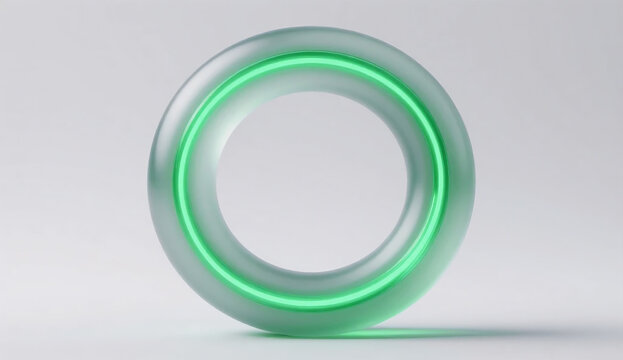 Sustainable green energy ring: frosted glass torus with glowing emerald light flow