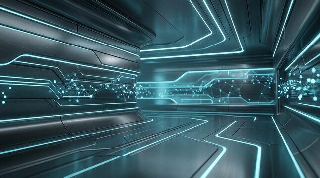 Futuristic tech room hallway corridor background