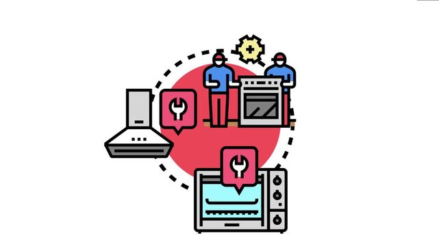 Qualified technicians offering maintenance and fixing services for various household devices, including ovens and range hoods, symbolizing domestic care and technical support