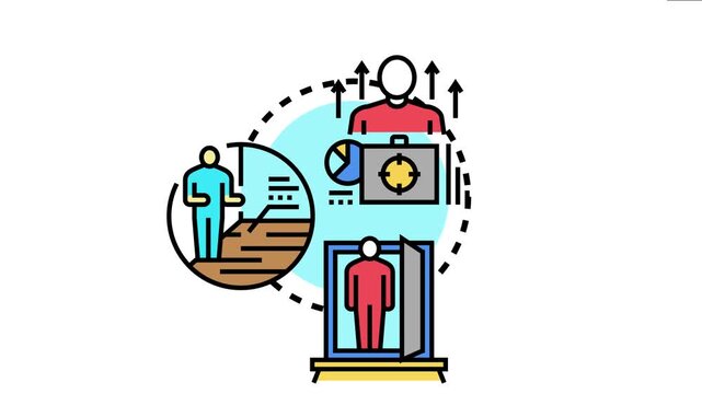 Icon demonstrating business strategy success with human development, expertise, training, and education leading to professional growth and achieved goals