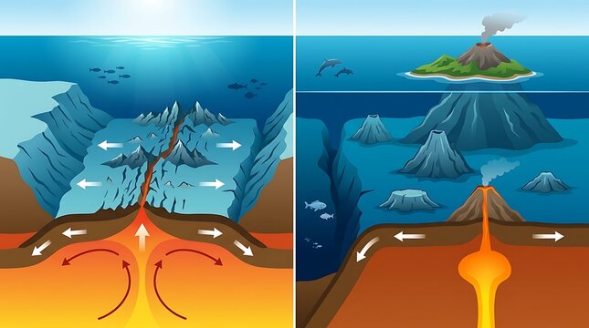 Diagram of tectonic plate movement and seafloor spreading
