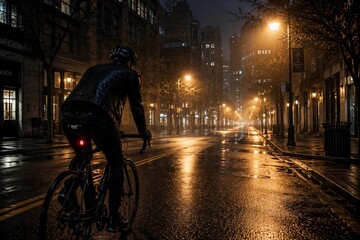 Fototapeta premium man riding bike at night
