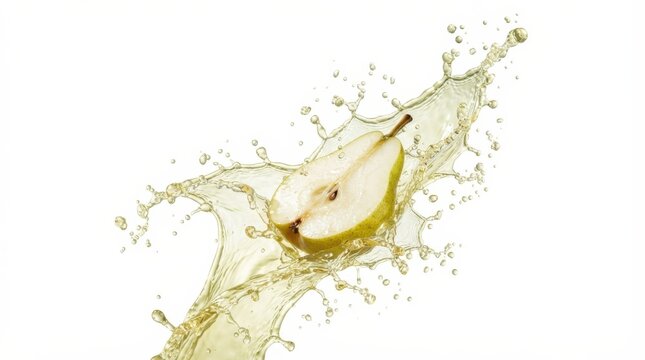 Fresh pear juice splash with fruit slice