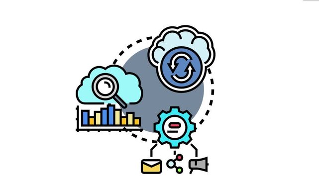 Application deployment platform concept connecting cloud data management, analyzing information, and sharing automation processes for efficient software engineering