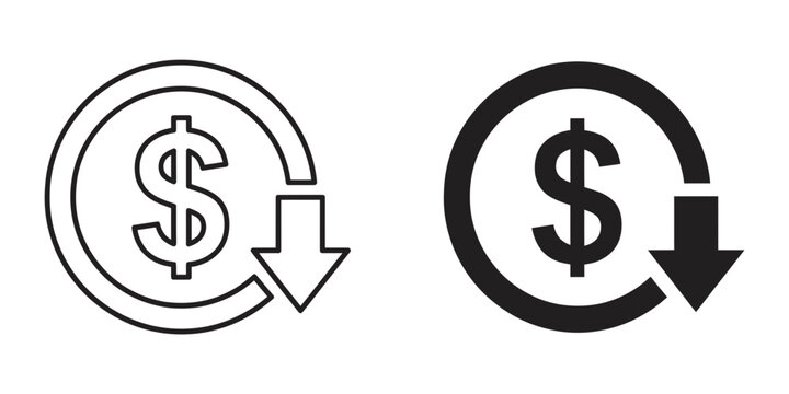 Dollar coin price drop refund cashback icon vector