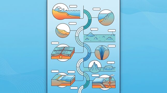 Geology and plate tectonics diagram of ocean floor features