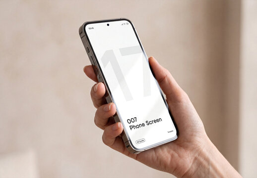 Hand Holding Phone Screen Mockup in a Daylight Background