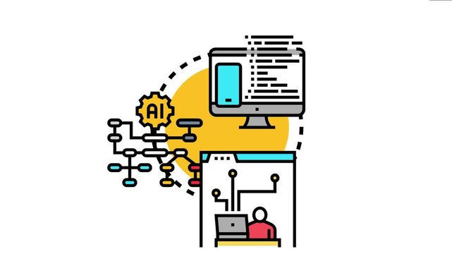 Application logic visuals developing software and coding programs across various platforms, integrating ai technologies for complex system functioning and user interface handling
