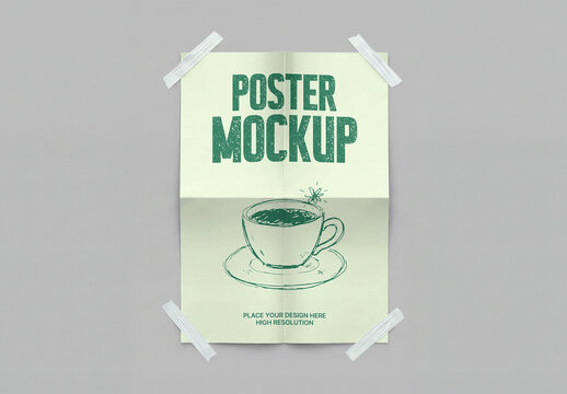 Poster Mockup Taped on Wall