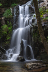 Fototapeta premium Close view of a cascading forest waterfall in Portugal