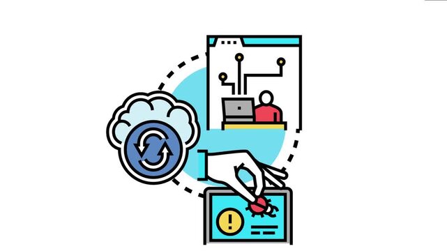 Computer software application patching concept, an engineering worker performing system updates and removing cybersecurity threats for enhanced protection and data integrity