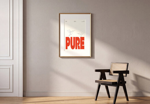 Vertical Photo Frame Mockup on Modern Interior Wall