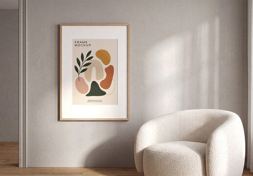 Art Poster Frame Mockup in Living Room Wall Interior